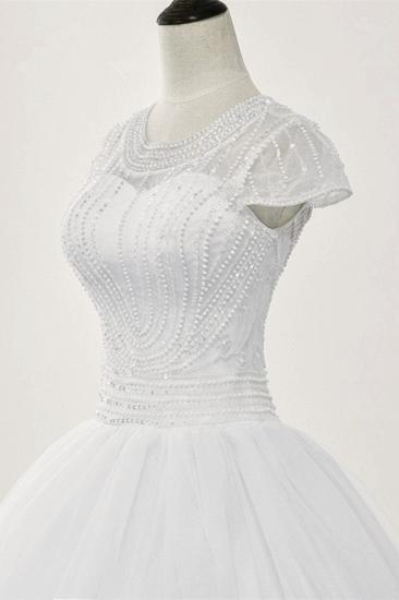 Bradyonlinewholesale Chic Ball Gown Jewel White Tulle Lace Wedding Dress Short Sleeves Rhinestones Bridal Gowns Online_6