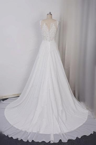 Bradyonlinewholesale Elegant Straps V-neck Chiffon White Wedding Dress Sleeveless Lace Appliques Ruffle Bridal Gowns On Sale_2