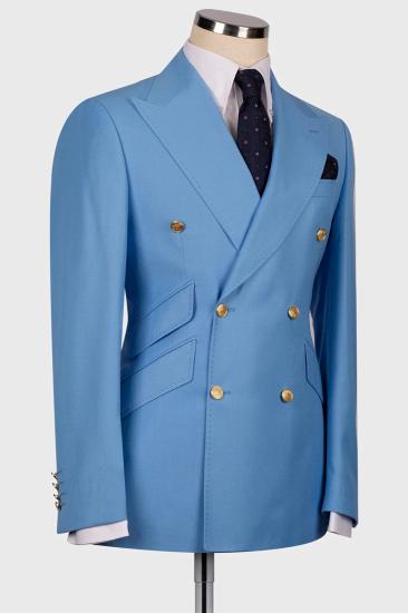 Pei Ocean Blue 3 Piece Slant Pockets Double Breasted Business Suit_2