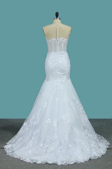 Bradyonlinewholesale stylish Jewel Sleeveless White Tulle Wedding Dress Mermaid Appliques Bridal Gowns with Wraps Online_2