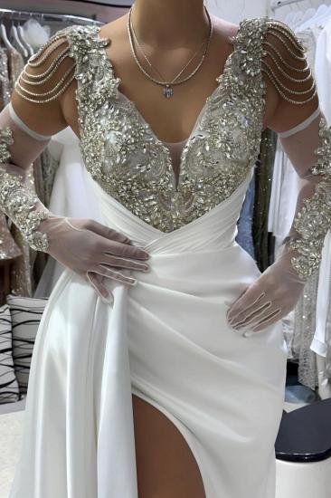White Ball Gowns Long Glitter Prom Dresses Evening Dress with Sleeves_3