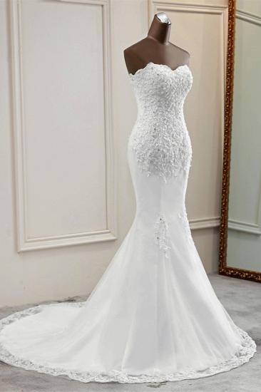 Bradyonlinewholesale Chic Strapless Lace Appliques White Mermaid Wedding Dresses with Beadings Online_3