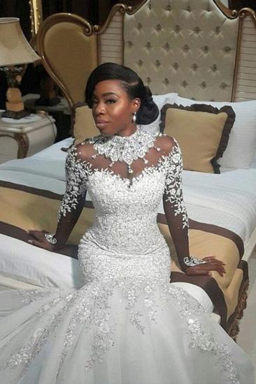Gorgeous Beads Lace Appliques High Neck Wedding Dress | Mermaid Bridal Dress