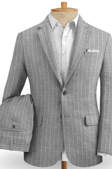 Grey Striped Linen Mens Suit Online | Two Piece Tuxedo with Notch Lapel_2