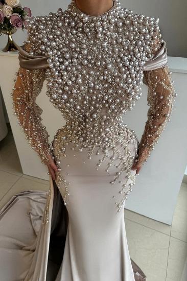 Unique High Neck Beading Long Sleeve Mermaid Prom Dresses_2