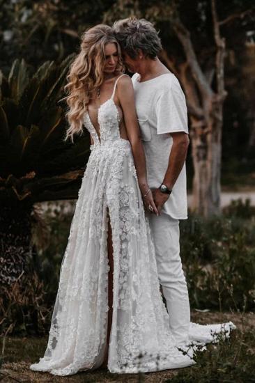 Beautiful Boho Wedding Dresses Lace Beach Wedding Dress A Line_4