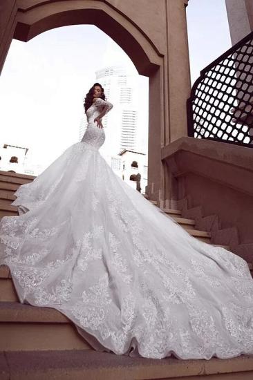 Cap sleeves Mermaid Long Train White Wedding Dresses Online_2