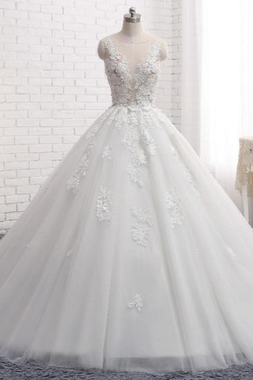 Bradyonlinewholesale Elegant Straps Sleeveless White Wedding Dresses With Appliques A line Tulle Bridal Gowns On Sale_1