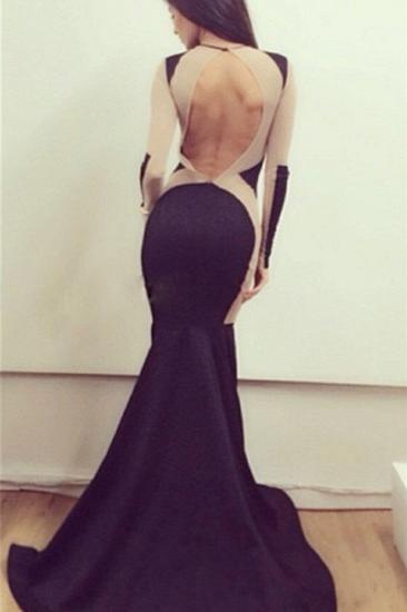 Sexy Mermaid Simple Long Sleeve Evening Dresses Cheap Sweep Train Halter Open Back Special Occassion Dresses_2