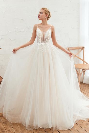 Summer Spaghetti Straps Plunging V-neck Champange Wedding Dress | Sexy Low Back Bridal Gowns Online_9