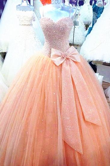 Sweetheart Sparkly Prom Dresses Tulle  Evening Ball Gowns with Bowknot_1