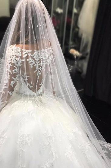 Luxury Tulle Appliques Scoop Long-Sleeves Crystal Wedding Dress_2