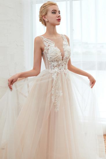 Illsuion neck Champange Wedding Dress with Chapel Train | Sleeveless Summer Bridal Gowns Online_10