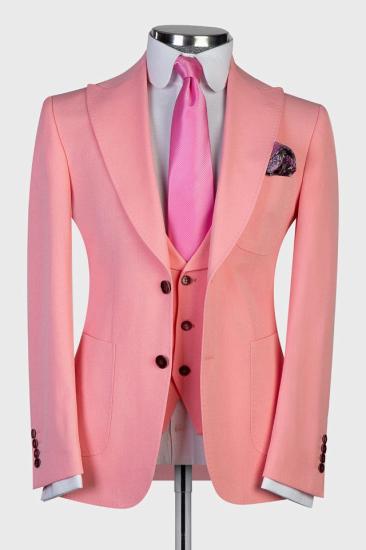 Trendy Pink Pointed Lapel three Piece Slim Fit Men for Prom_1