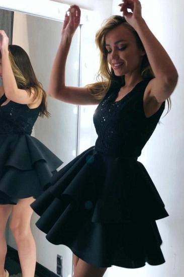 2022 Black Short Sleeveless Homecoming Dresses | Tiered A-Line Appliques V-neck Hoco Dress_3