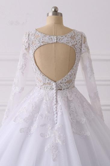 Bradyonlinewholesale Elegant V-Neck Long Sleeves Wedding Dress White Tulle Lace Appliques Bridal Gowns On Sale_6