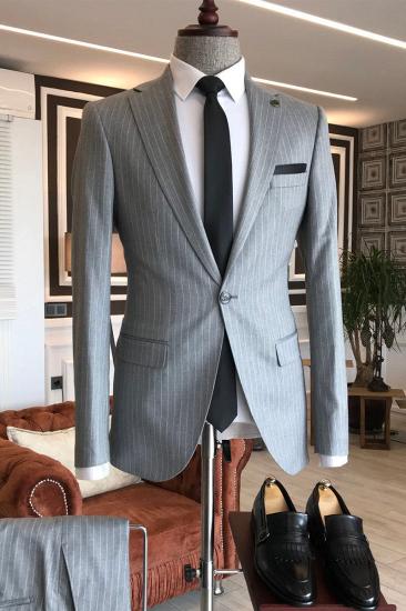 Quinn Formal Grey Striped Notched Lapel Slim Fit Business Mens Suit_1