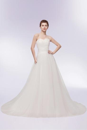 A-line Sweetheart Strapless Tulle Wedding Dresses with Feathers_8