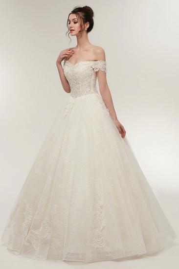 A-line Off-shoulder Sweetheart Floor Length Lace Appliques Wedding Dresses with Lace-up_7