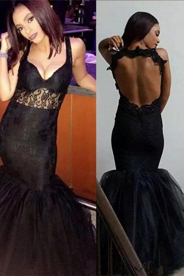 Sexy Black Mermaid V-Neck Prom Dresses Open Back Sleeveless Evening Gowns