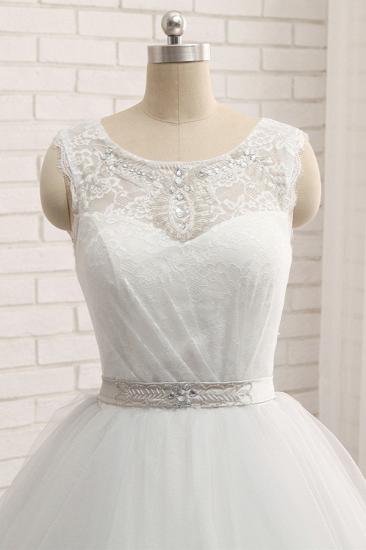 Bradyonlinewholesale Affordable Jewel Sleeveless Lace Wedding Dresses A line Tulle Bridal Gowns On Sale_4