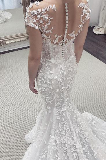 Unique Illusion neck See-through Lace Wedding Dress with Court Train_2