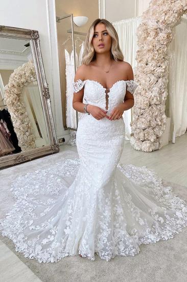 Off The Shoulder Mermaid Appliques Wedding Dresses | Lace Backless Bridal Gowns_3