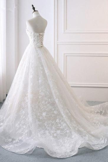 Bradyonlinewholesale Elegant A-Line Halter Tulle White Wedding Dress Sleeveless Appliques Bridal Gowns On Sale_4