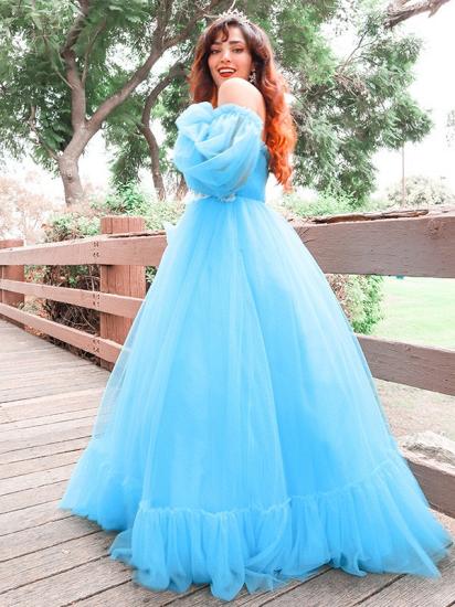 Sky blue off the shoulder long sleeve tulle prom dress_2