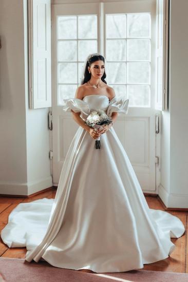 Classy Strapless Off-the-Shoulder Satin A-Line Wedding Dresses_4