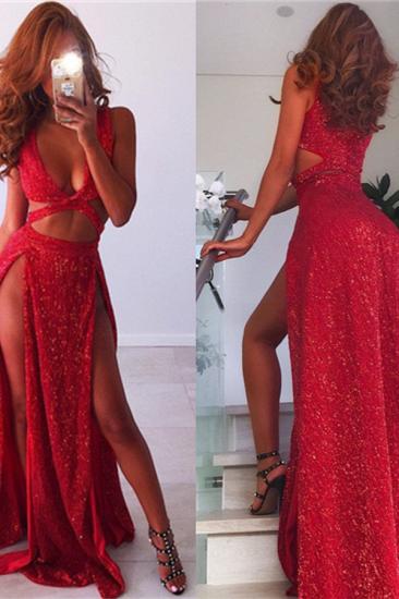 Red Sequins Sexy Evening Dresses | Splits Cutaway Cheap Party Dresses Online_2