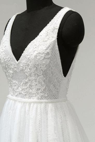 Bradyonlinewholesale Chic Straps V-Neck White Tulle Lace Wedding Dress Sleeveless Ruffles Bridal Gowns On Sale_5