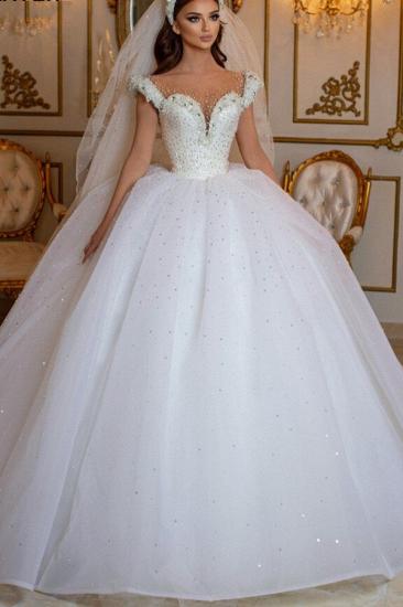 Pure and Perfect Princess White A-Line Sleeveless Wedding Dress_2