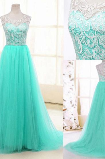 Lace Sweep Train Lovely Long Prom Gowns with Full Mesh Evening Dresses_2
