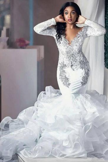 Sexy Beading Appliques Wedding Dresses | Long Sleeve Mermaid Tulle Bridal Gowns_2