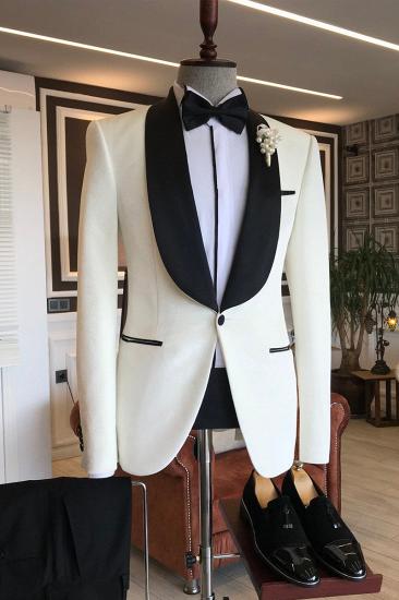 Michael Simple White Shawl Lapel Groom Wedding Suit_1