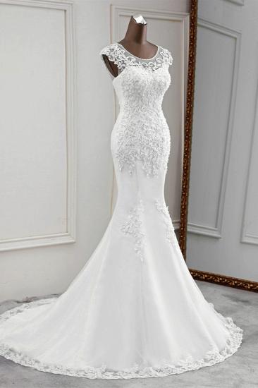 Bradyonlinewholesale Gorgeous Jewel Sleeveless White Lace Mermaid Wedding Dresses with Appliques_3
