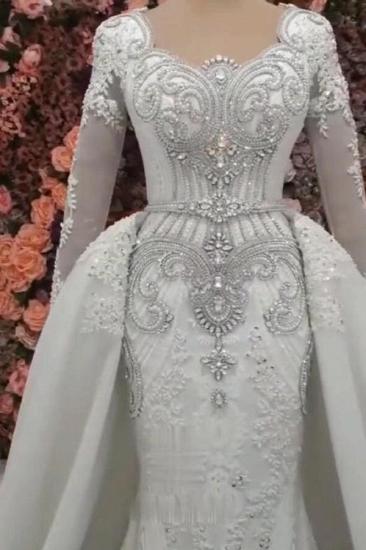 Elegant Long sleeves Mermaid Wedding Dresses with Overskirt_3