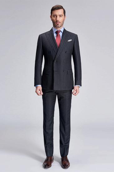 Nehemiah Double Breasted Mens Suit |  Mens Striped Dark Grey Suit