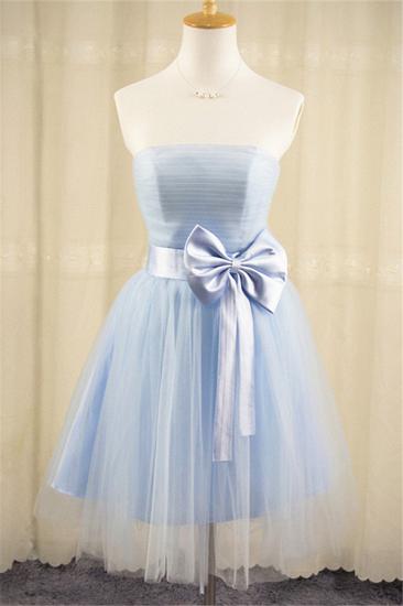 Strapless Tulle Short Cute Blue Homecoming Dress with Bowknot Lace-up Mini Cheap Bridesmaid Dresses Under 100_1