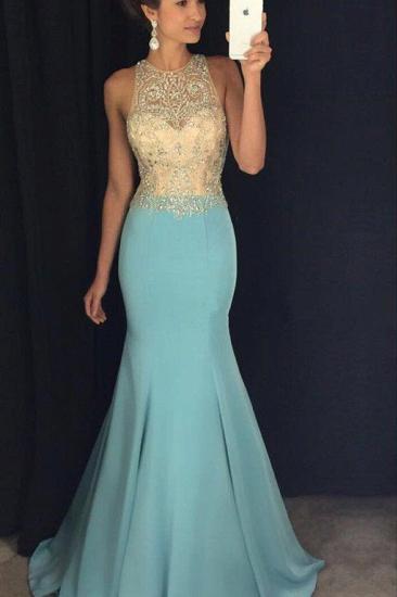Mermaid Blue Sleeveless Crystals Evening Gowns Beaded Sexy Prom Dresses_1