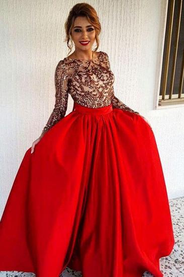 Sexy Backless Long Sleeve Prom Dress Red Long Champagne Sequins Evening Gown with Sash_2