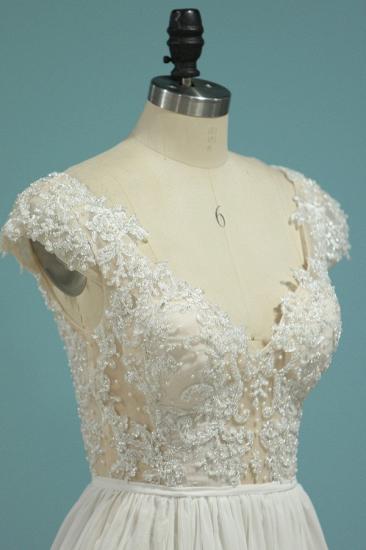 Bradyonlinewholesale Simple Chiffon Ruffles Lace Wedding Dress Appliques Cap Sleeves V-neck Beadings Bridal Gowns On Sale_6