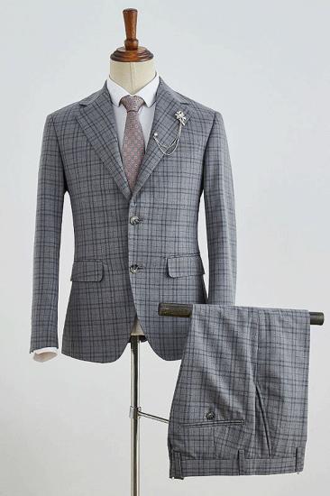 Bishop Fashion Grey Plaid Slim Fit Mens Suit_1