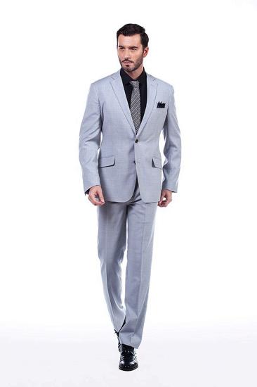 Affordable Notch Lapel Solid Light Grey Mens Suits For Sale Business_1
