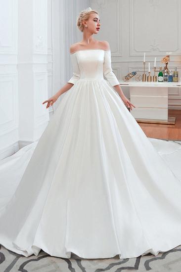 2/3 Long Sleeve Ball Gown White Wedding Dress with Soft Pleats | Simple Luxury Bridal gwons for Winter Wedding_1