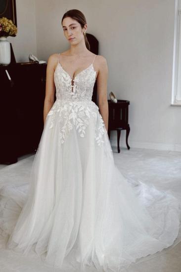 Elegant Wedding Dresses A Line Glitter Tulle Wedding Dresses With Lace_2