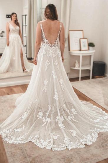Boho Wedding Dresses V Neck Wedding Dress A Line Lace_3