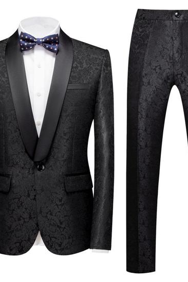 Colin Black Jacquard Classic Shawl Lapel Wedding Mens Suit_2