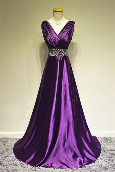 V-Neck Purple Taffeta Sexy Evening Dress A-line Sweep Train Zipper Long Party Dress with Beadings